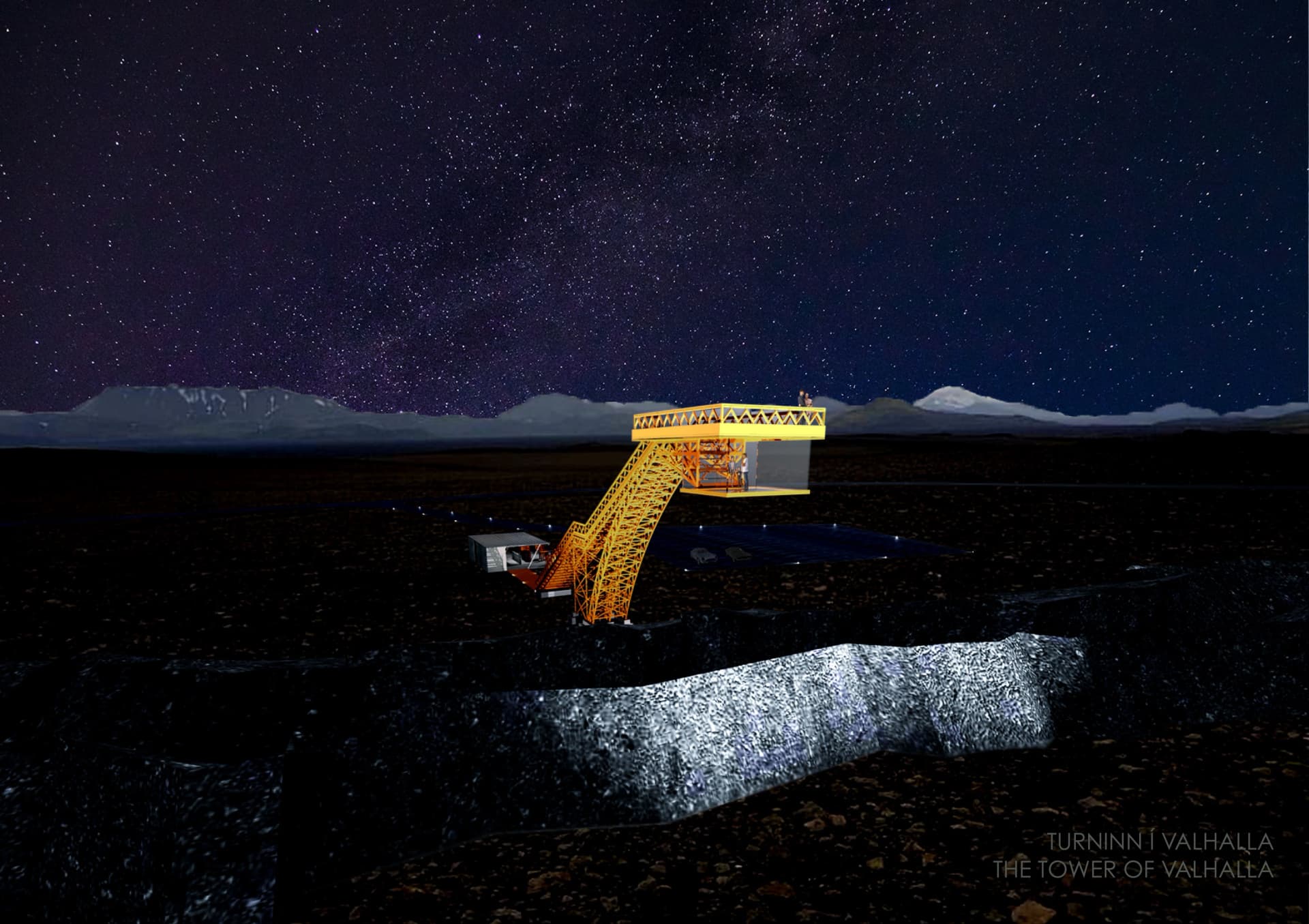The Tower of Valhalla under the Icelandic night sky, the full competition render