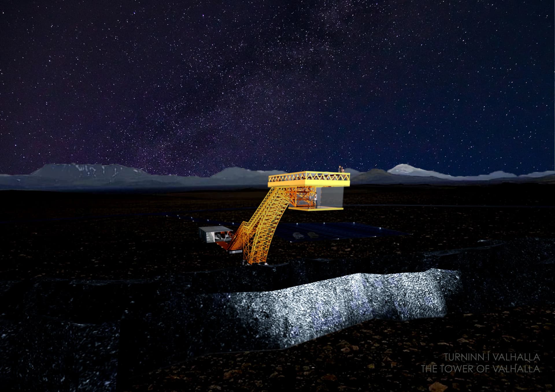 The Tower of Valhalla under the Icelandic night sky, the full competition render